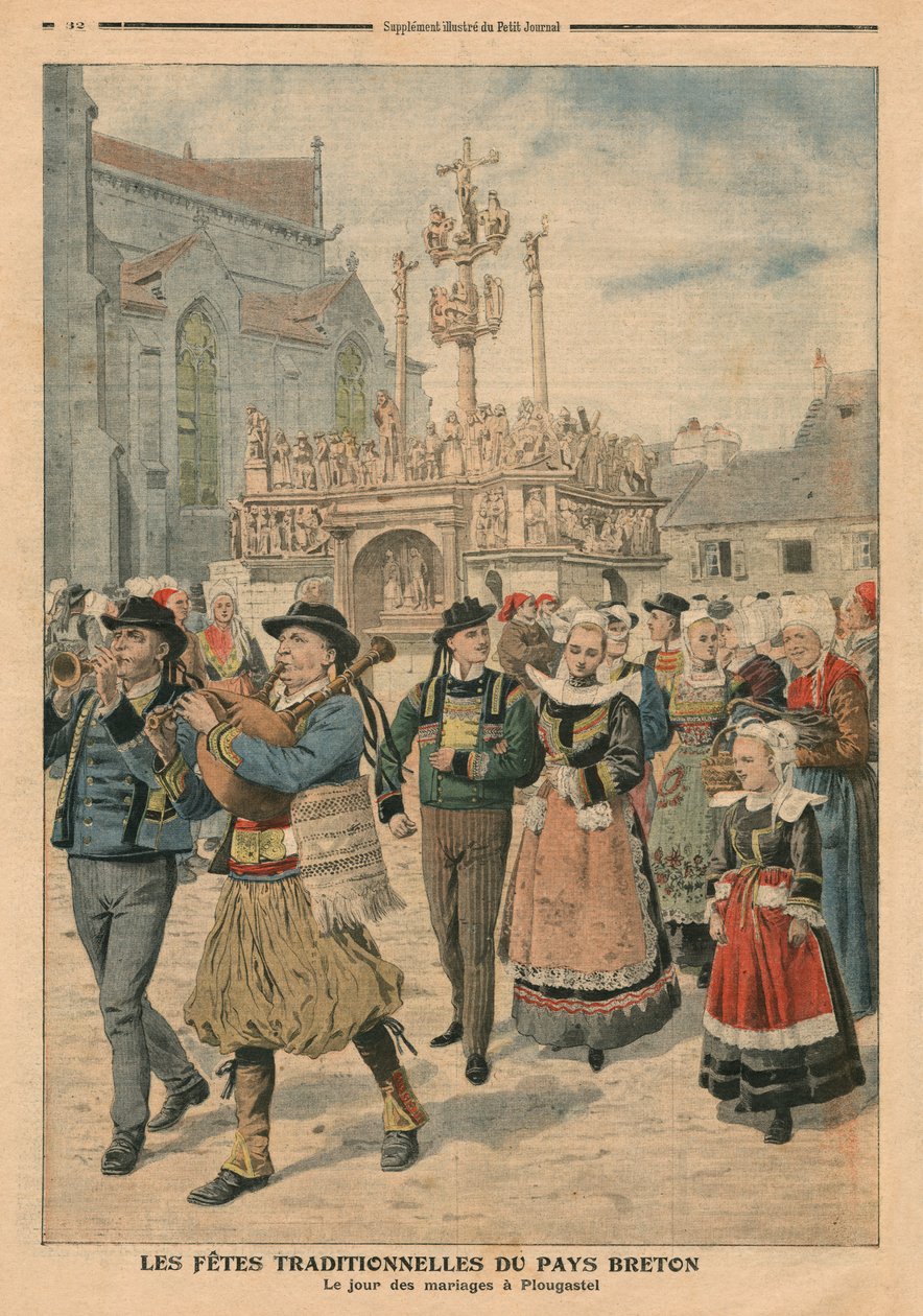 在Plougastel，布里坦尼的婚礼之日，从Le Petit学报的例证，补充illustre，1907年1月27日 作者 法语学校