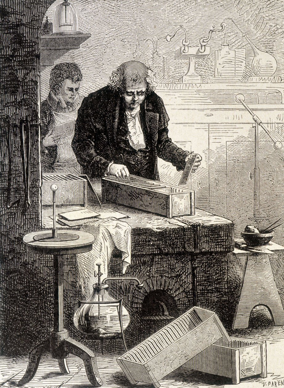 William Cruickshank建造了水槽桩--载于《科学专辑；杰出学者；伟大发现》1896年。 作者 法语学校