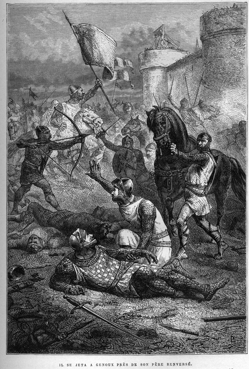 威廉一世（William I）在1076年法国战役中被儿子罗伯（Robert）受伤-罗伯特·科特海斯（Robert Courteheuse）的暴动 作者 法语学校