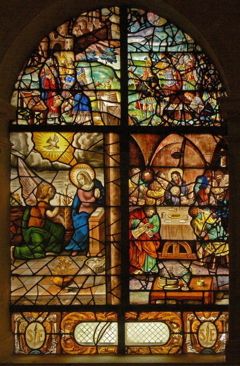 Window Charnier-12描绘了Melchisedek，天使报喜，最后的晚餐 作者 法语学校