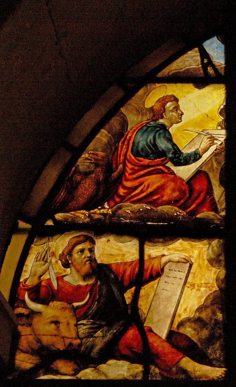 Window Charnier-2描绘了具有主持奇迹的福音传教士：St Luke和St John 作者 法语学校
