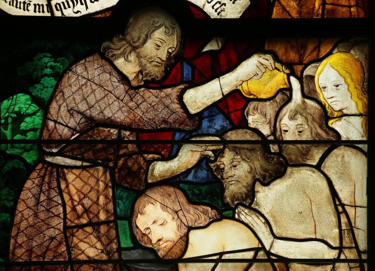 Window depicting Saint John the Baptist baptising (stained glass) 作者 法语学校
