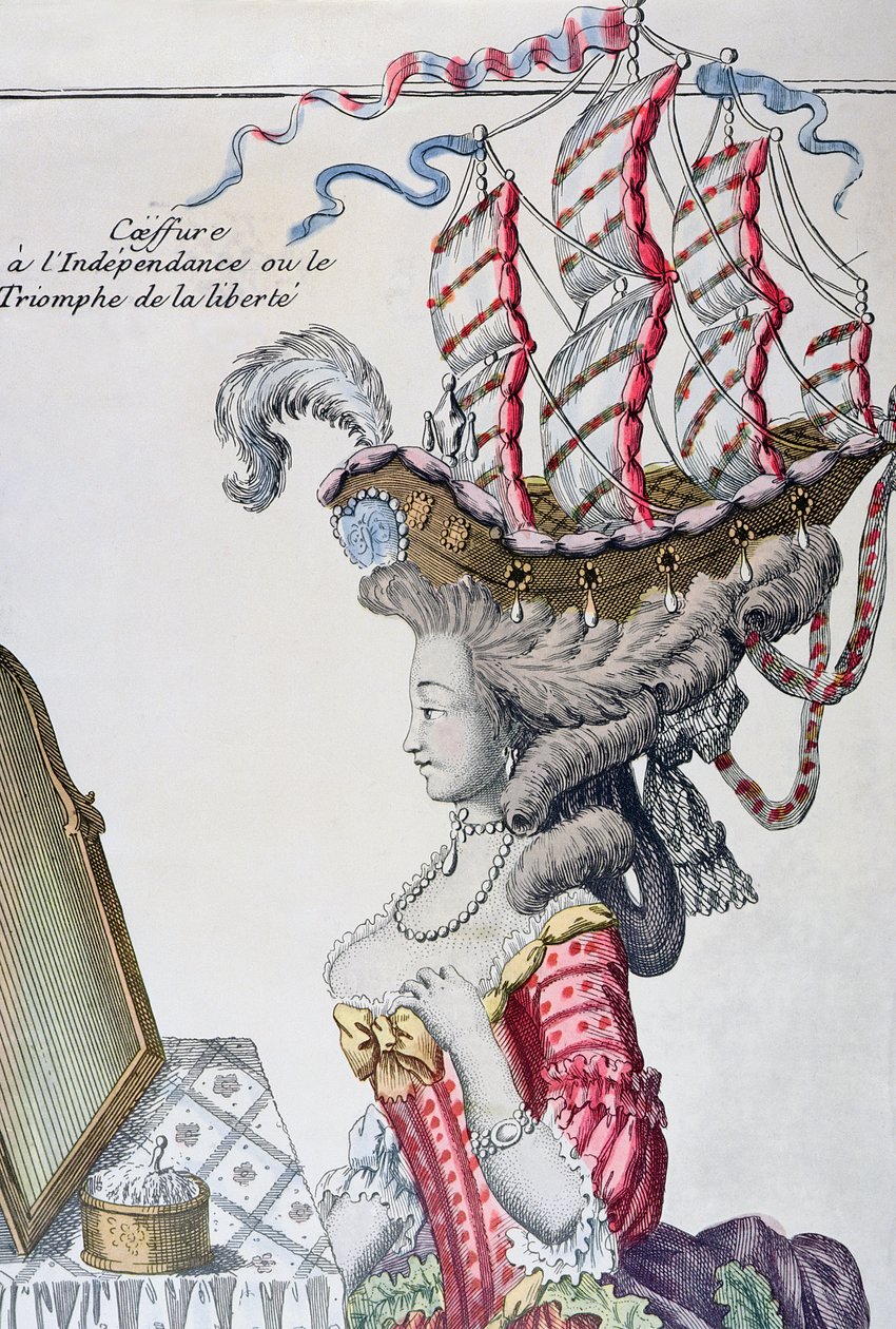 一天的女人穿着发型la Belle Poule，美国独立时期，1779-80 作者 法语学校