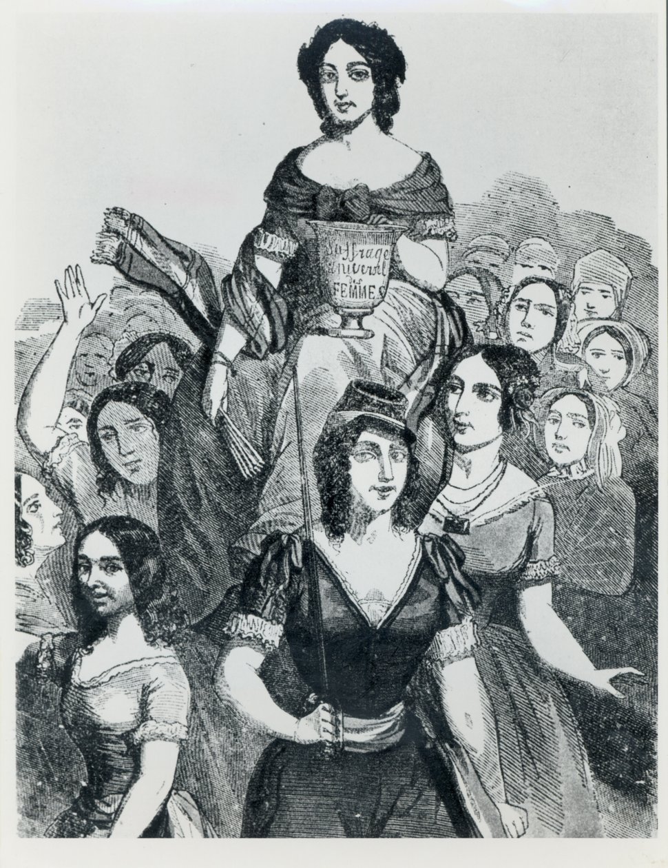 妇女携带Jeanne Deroin（1805-94）在Triumph，来自着名女性，第一卷，巴黎，Mazenod，1848 作者 法语学校