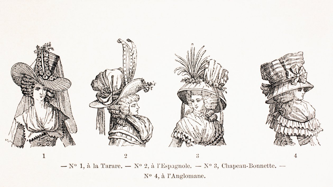 1875年的女性帽子风格，1875年 作者 法语学校
