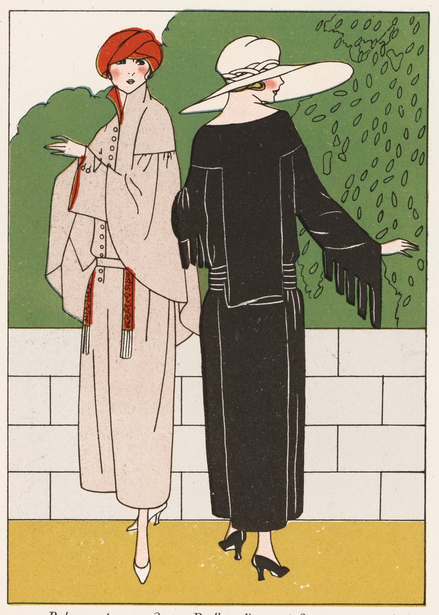 20 世纪 20 年代的女式大衣时装（彩色石版画） 作者 法语学校