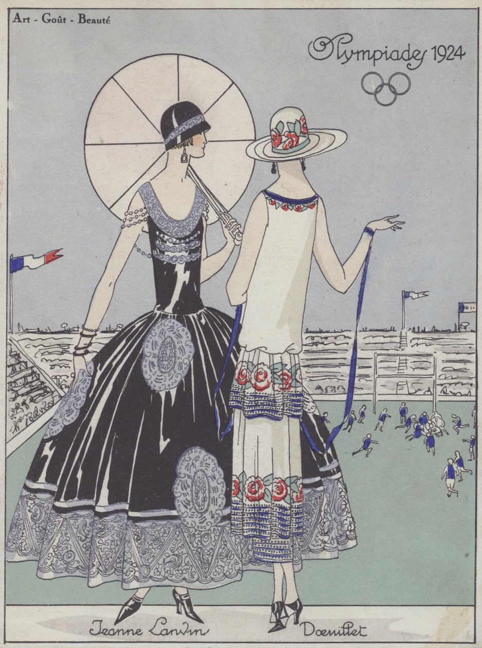 1924 年奥林匹克运动会上的女装，设计师 Jeanne Lanvin 和 Georges Doeuillet（彩色石版画） 作者 法语学校