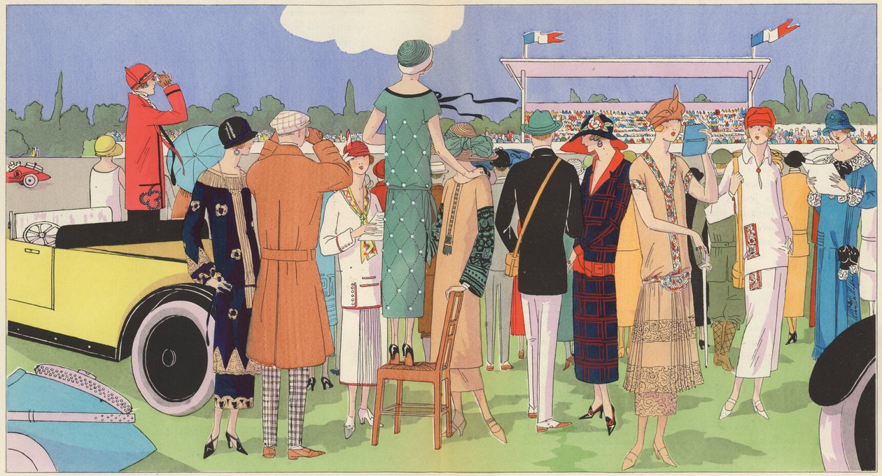 设计师 Jeanne Lanvin、Jean Patou、Premet、Georges Doeuillet 设计的赛马场上的女装（彩色石印版） 作者 法语学校