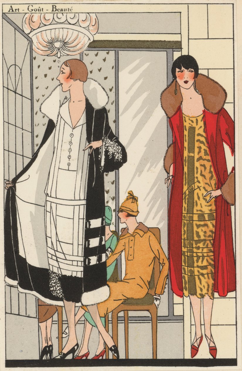 设计师 Lucien Lelong 设计的 20 世纪 20 年代女装（彩色石版画） 作者 法语学校