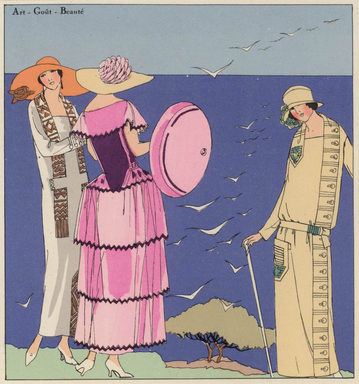 20 世纪 20 年代女装设计师保罗-波瓦雷（Paul Poiret）和雅克-杜塞（Jacques Doucet）的作品（彩色石版画 作者 法语学校