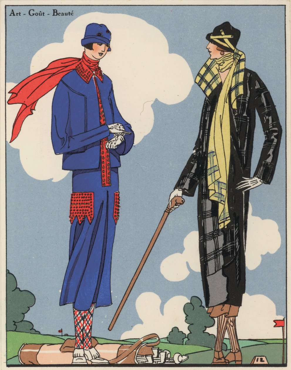 20 世纪 20 年代由设计师 Martial 和 Armand 以及 Christoph Drecoll 设计的高尔夫球女装。(彩色平版） 作者 法语学校