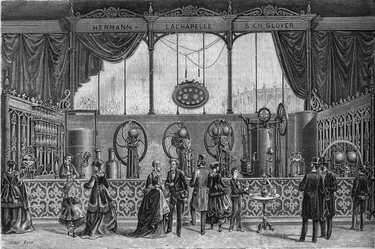 World exhibition of 1867: gas water appliances invented by Hermann Lachapelle (Hermann-Lachapelle) and Glover (saturator, gazometer, sprayer, dosing pump...). Engraving in “” Le Monde Illustré”” n°578 of 9 May 1868. 作者 法语学校