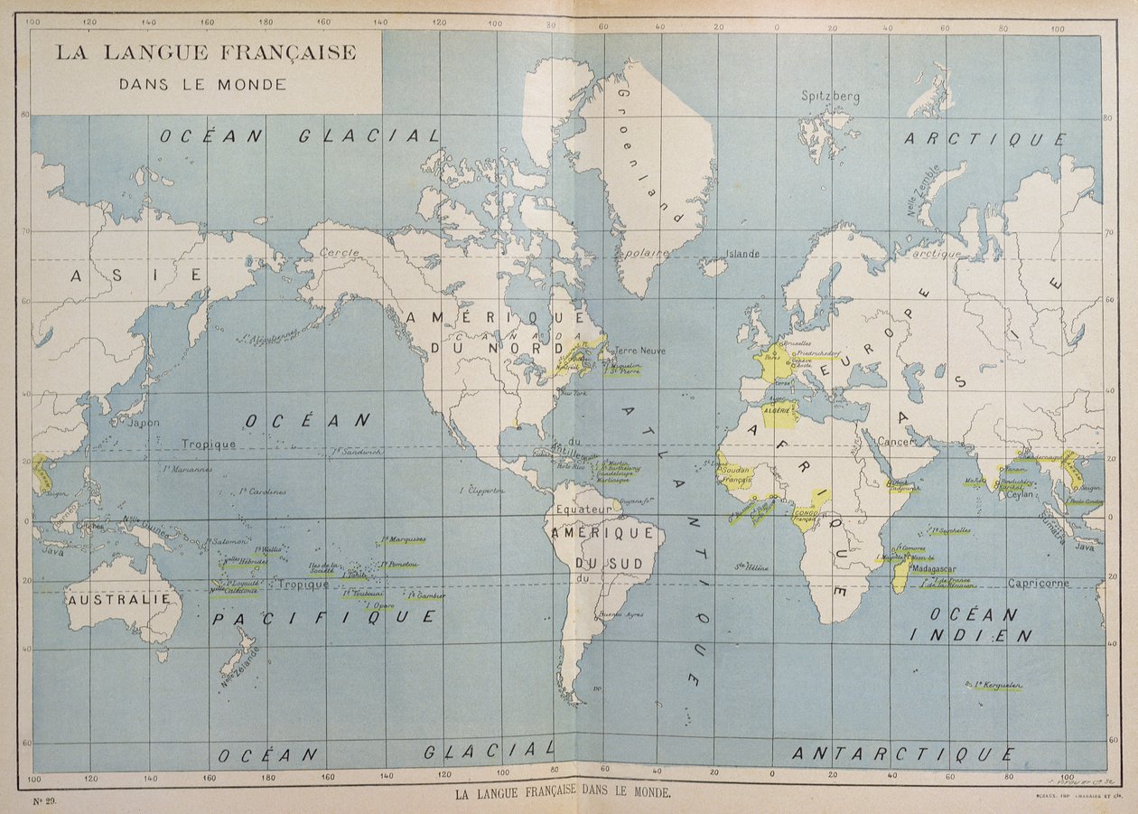 法语国家的世界地图，20世纪初 作者 法语学校