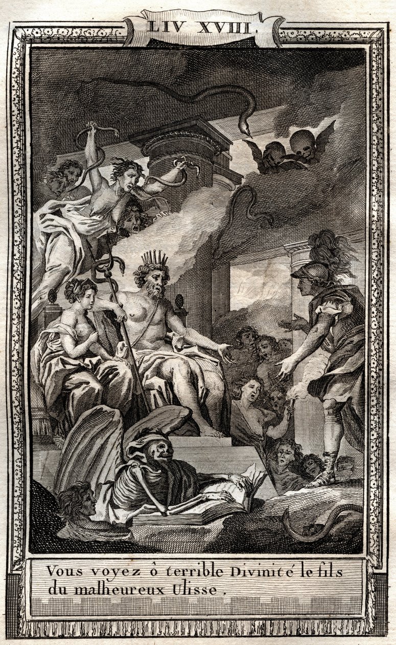 You see o terrible divinite the son of the evil Ulisse - engraving of 1798 by Monnet in “Les Aventures de Telemaque, fils d