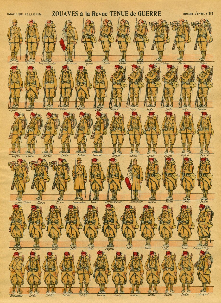 Zouaves, a French Armee Infantry unit created in 1830 by General Clauzel for the conquete of Algeria. Epinal imaging 作者 法语学校
