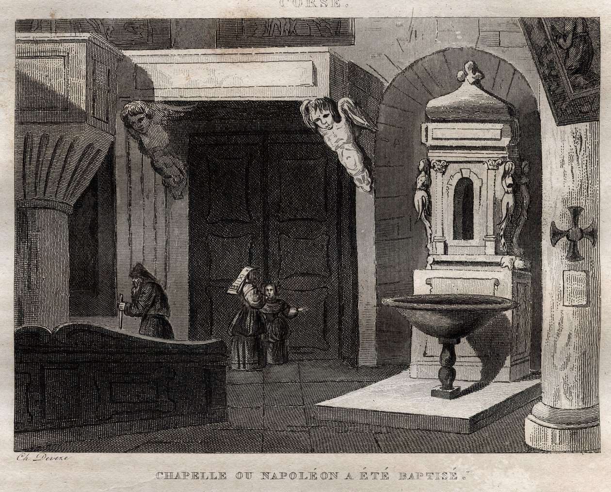 拿破仑受洗的教堂 - chapel ou Napoleon a été baptise - Engraving from "Italy Picturesque" - Historical and Descriptive Painting of Italy" by M. de Norvins, Ch. Nodier 1834-1836. 作者 法语学校