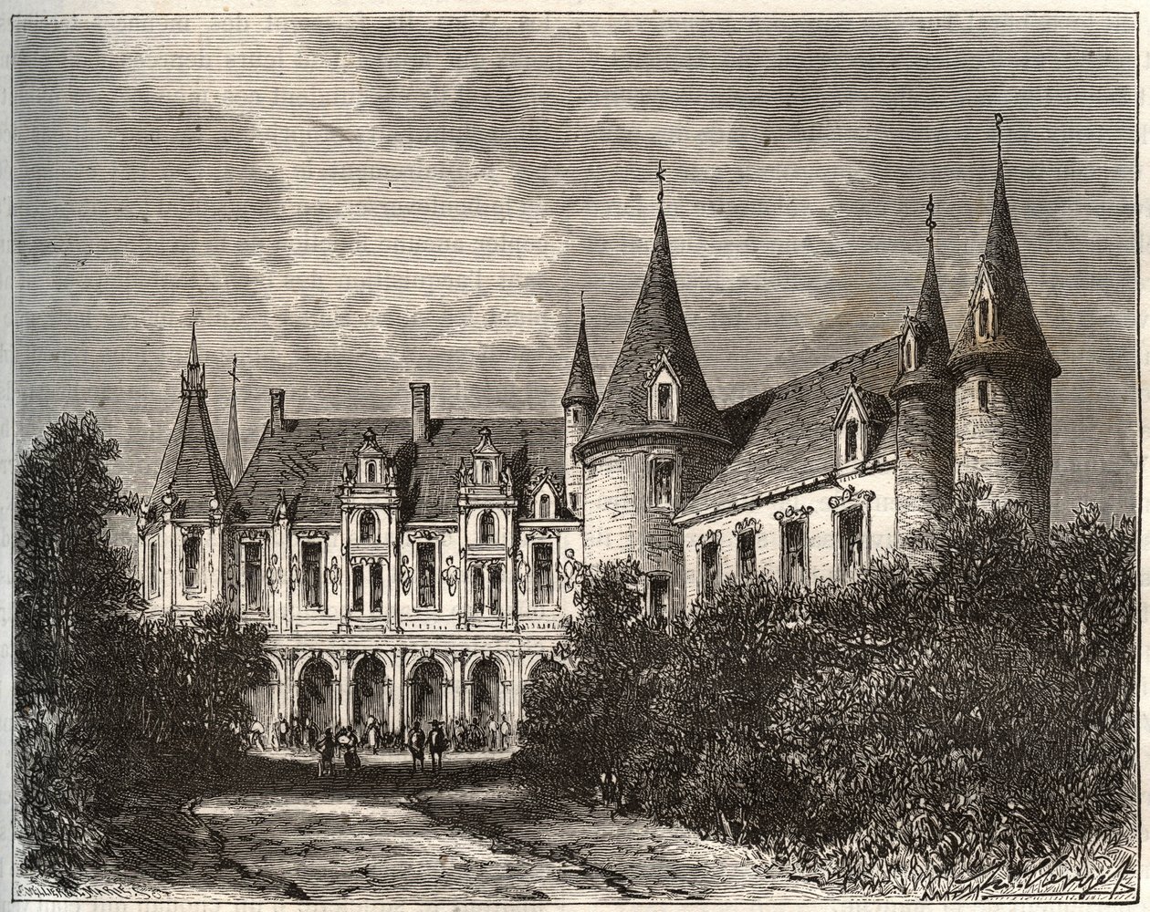 梅赞格尔的罗切尔城堡（chateau du rocher a mezangers en Mayenne）--载于V.A. Malt-Brown的 "La France illustree: geographie, histoire, administration statistique "的雕刻。 作者 法语学校