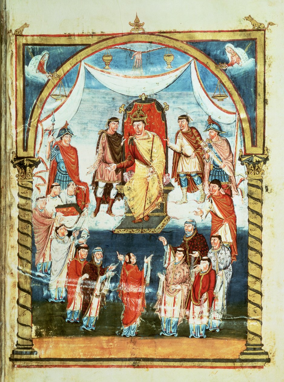 ds Lat 1 fol.423r查理二世国王从查尔斯秃头的第一本圣经中接受维维安伯爵和圣马丁德僧人的圣经，c.843-51 作者 法语学校