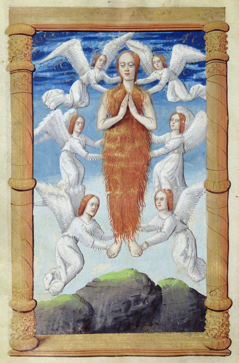 fol.97v玛丽抹大拉的假设，来自Heures a lageage de Rome 作者 法语学校