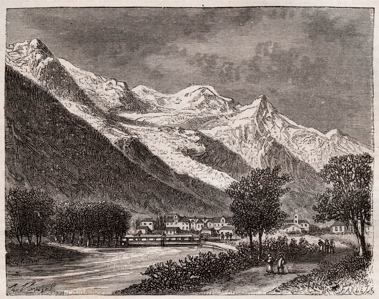 la vallee de chamonix et le mont Blanc - engraving in “La France illustree: geographie, histoire, administration statistique” by V.A. Malt-Brown. 1884 作者 法语学校