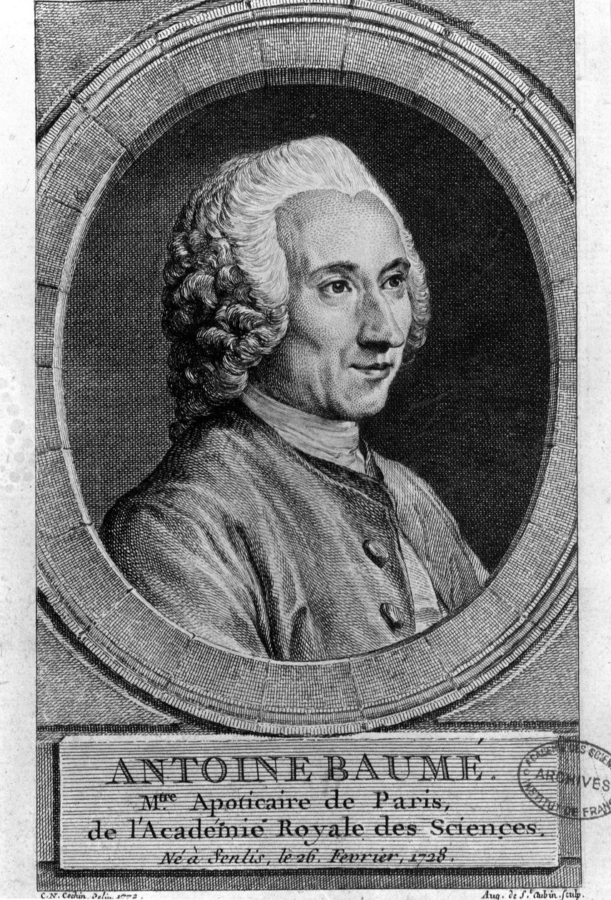 Antoine Baumé (1728-1804) 的肖像，法国化学家和药剂师。 Apoticaire de 巴黎。 1772 年的雕刻。 作者 法语学校