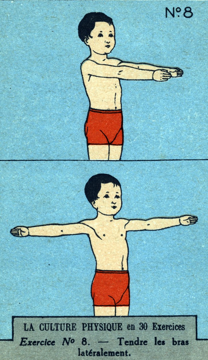 锻炼，健身，身体锻炼，良好的健康，健康（彩色石版画）20世纪的开始 作者 法语学校