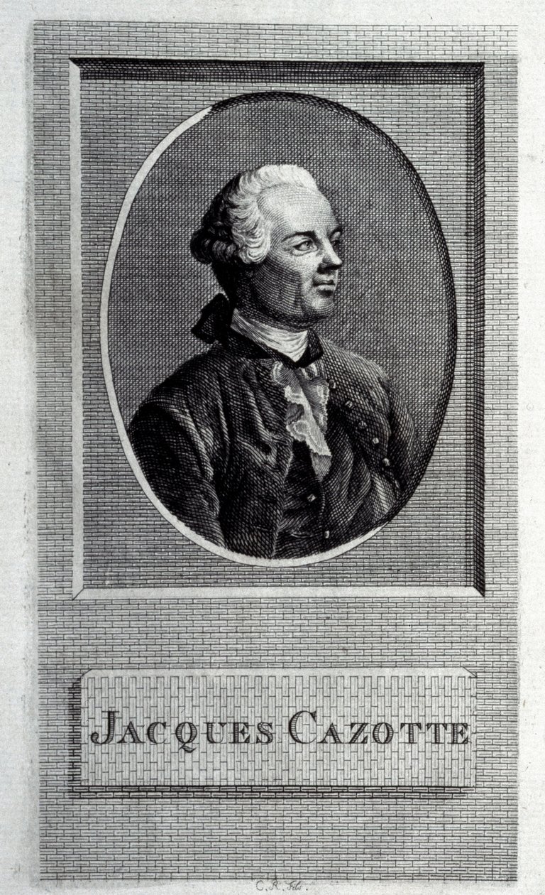 作家雅克-卡佐特的肖像，1720-1792年，18世纪。 作者 法国大师。