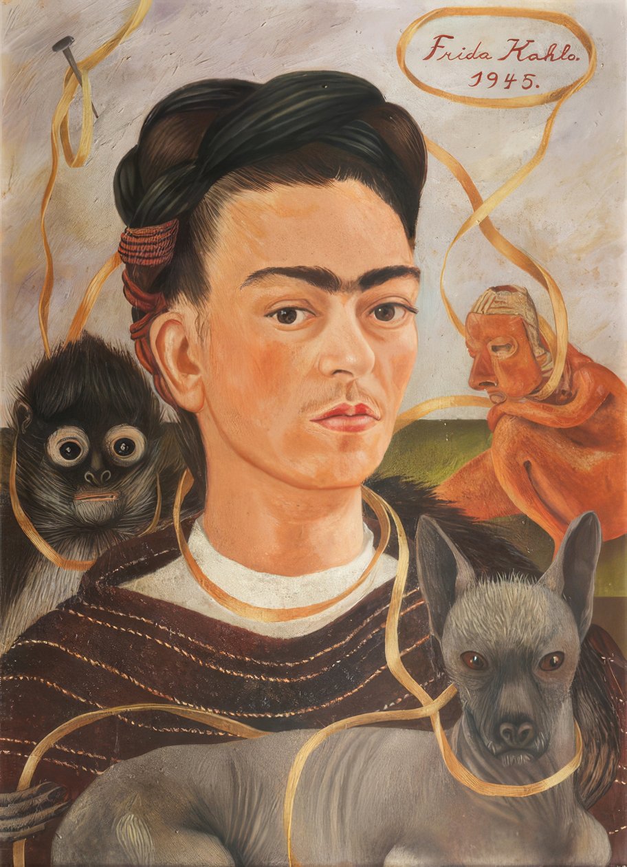 带有 changuito 的自画像 作者 弗里达·卡罗