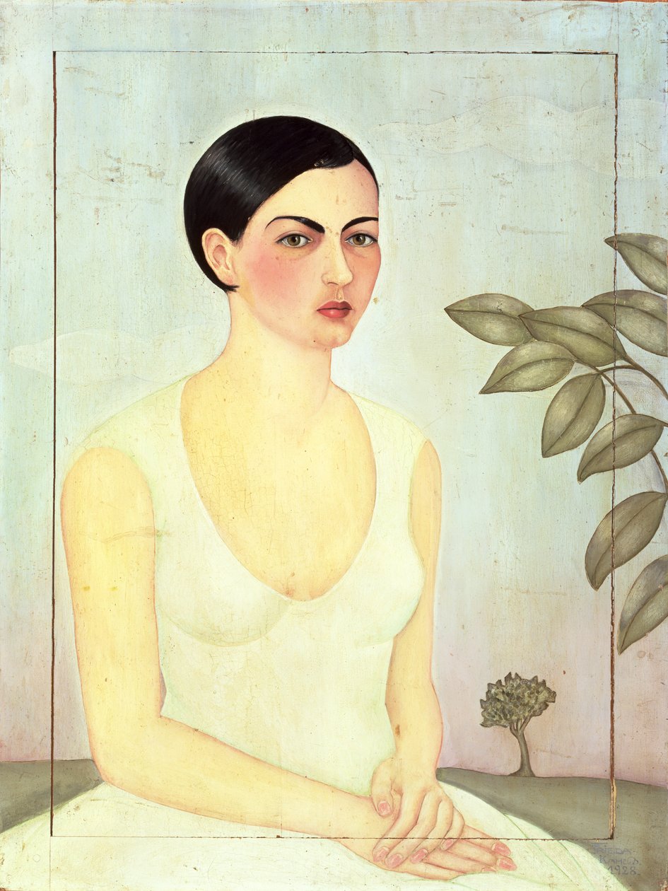 白夫人》（Dama de Blanco），1928 年（板上油画） 作者 弗里达·卡罗