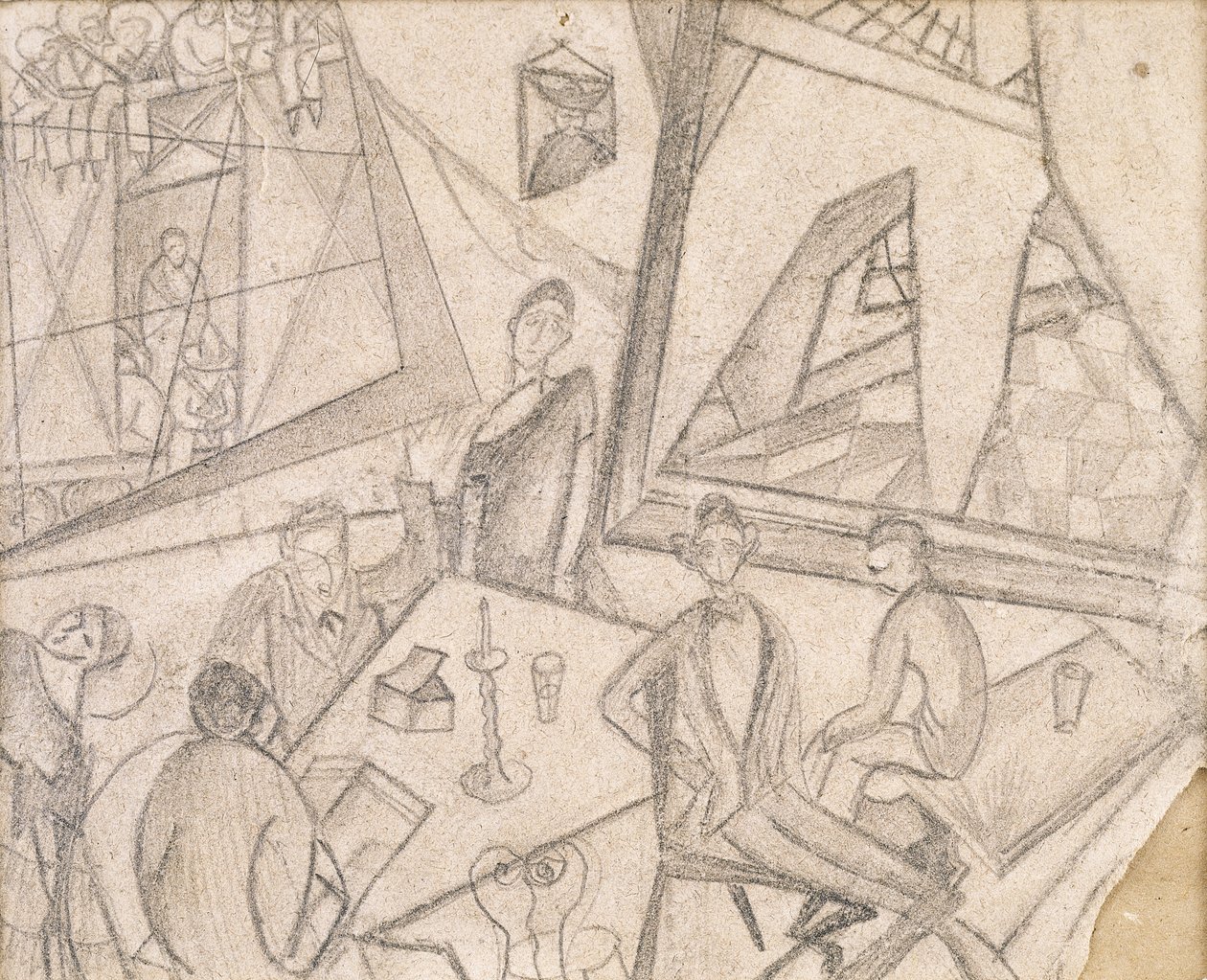 弗里达和她的同代人，约 1925 年（纸上铅笔画） 作者 弗里达·卡罗