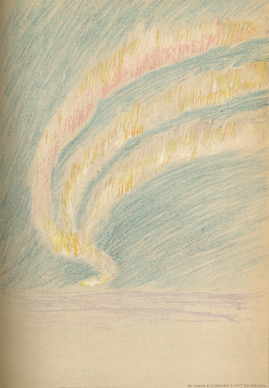 北极光（Aurora Borealis）彩带，1893年11月28日。粉彩素描，1893年1897年 作者 弗里德约夫·南森