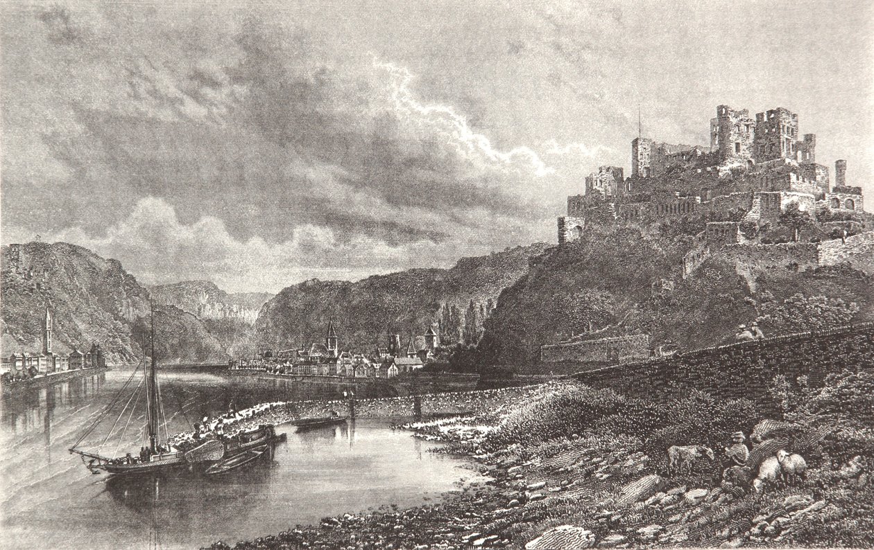 Sankt Goar，来自Rheinalbum的钢版画 作者 皮埃尔·约瑟夫·雷杜特