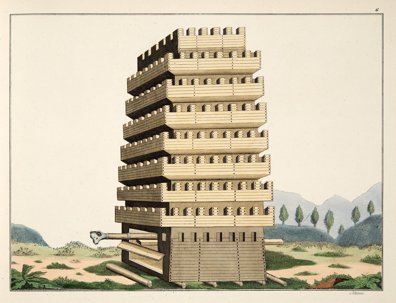 可移动的塔楼，外部画廊和另外一个殴打公羊板，由发现和侠义风俗的历史板块，由Franz Kottenkamp博士，由Carl Hoffmann，1842年出版（colou 作者 弗里德里希·马丁·冯·赖比施