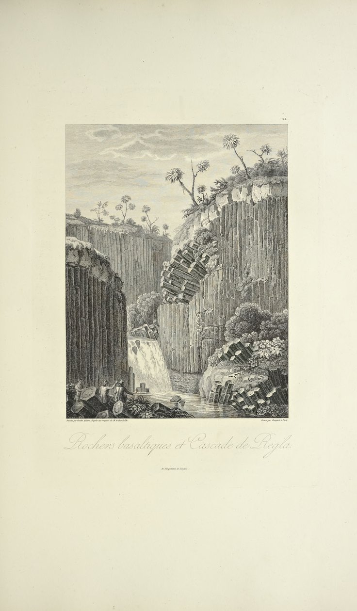玄武岩和雷格拉瀑布，由Gmelin绘制，Bouquet雕刻，插图来自Alexander von Humboldt和Aime Bonpland的《Vues des Cordillères et Monumens des Peuples Indigènes de l