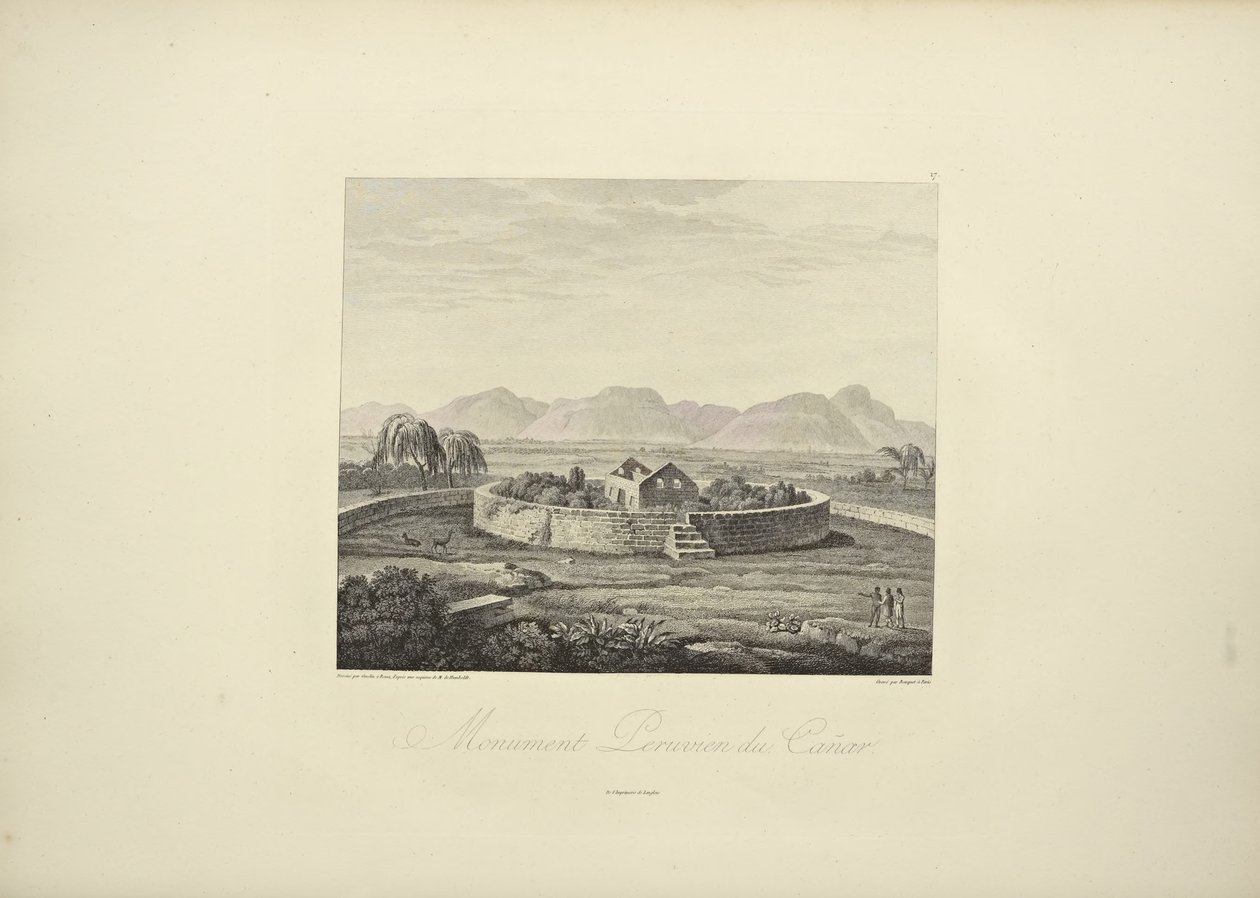 秘鲁卡纳尔纪念碑，由Gmelin绘制，Bouquet雕刻，插图来自Alexander von Humboldt和Aime Bonpland的《Vues des Cordillères et Monumens des Peuples Indigènes de l