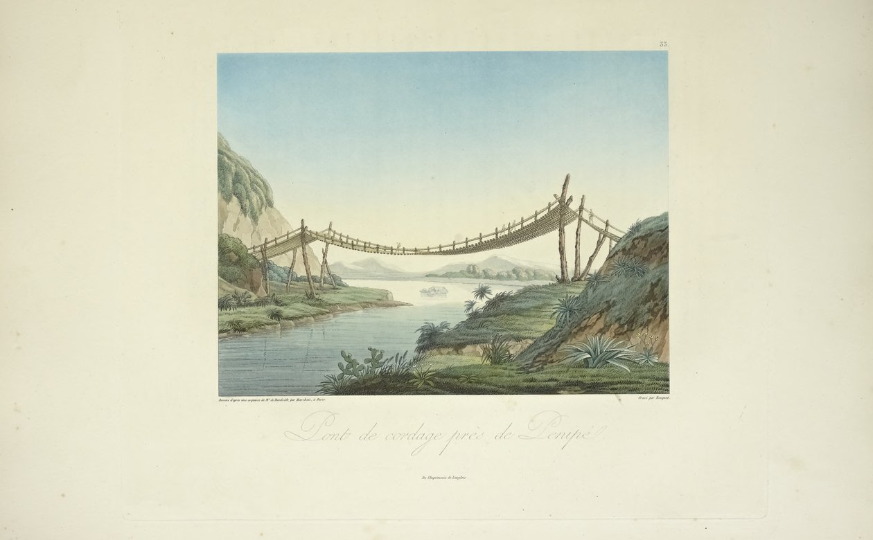 Penipe附近的绳索桥，Marchais绘制，Bouquet雕刻，插图来自Alexander von Humboldt和Aime Bonpland的《Vues des Cordillères et Monumens des Peuples Indigènes de l