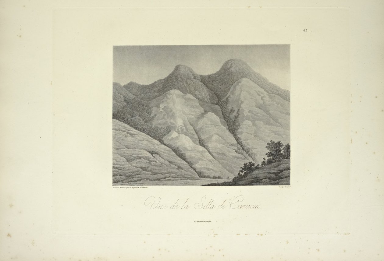 加拉加斯的景色，由Marchais绘制，Bouquet雕刻，插图来自Alexander von Humboldt和Aime Bonpland的《Vues des Cordillères et Monumens des Peuples Indigènes de l