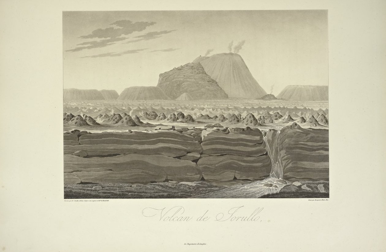 Jorullo火山，由Gmelin绘制，插图来自Alexander von Humboldt和Aime Bonpland的《Vues des Cordillères et Monumens des Peuples Indigènes de l