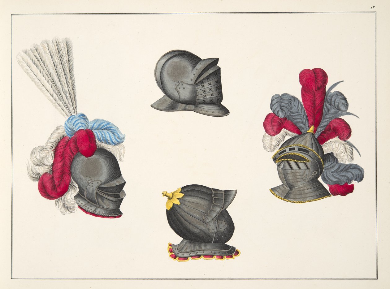 头盔，来自&39;发展历史与侠义风俗&39;，由Franz Kottenkamp博士发表，由Carl Hoffmann出版，1842年 作者 弗里德里希·马丁·冯·赖比施