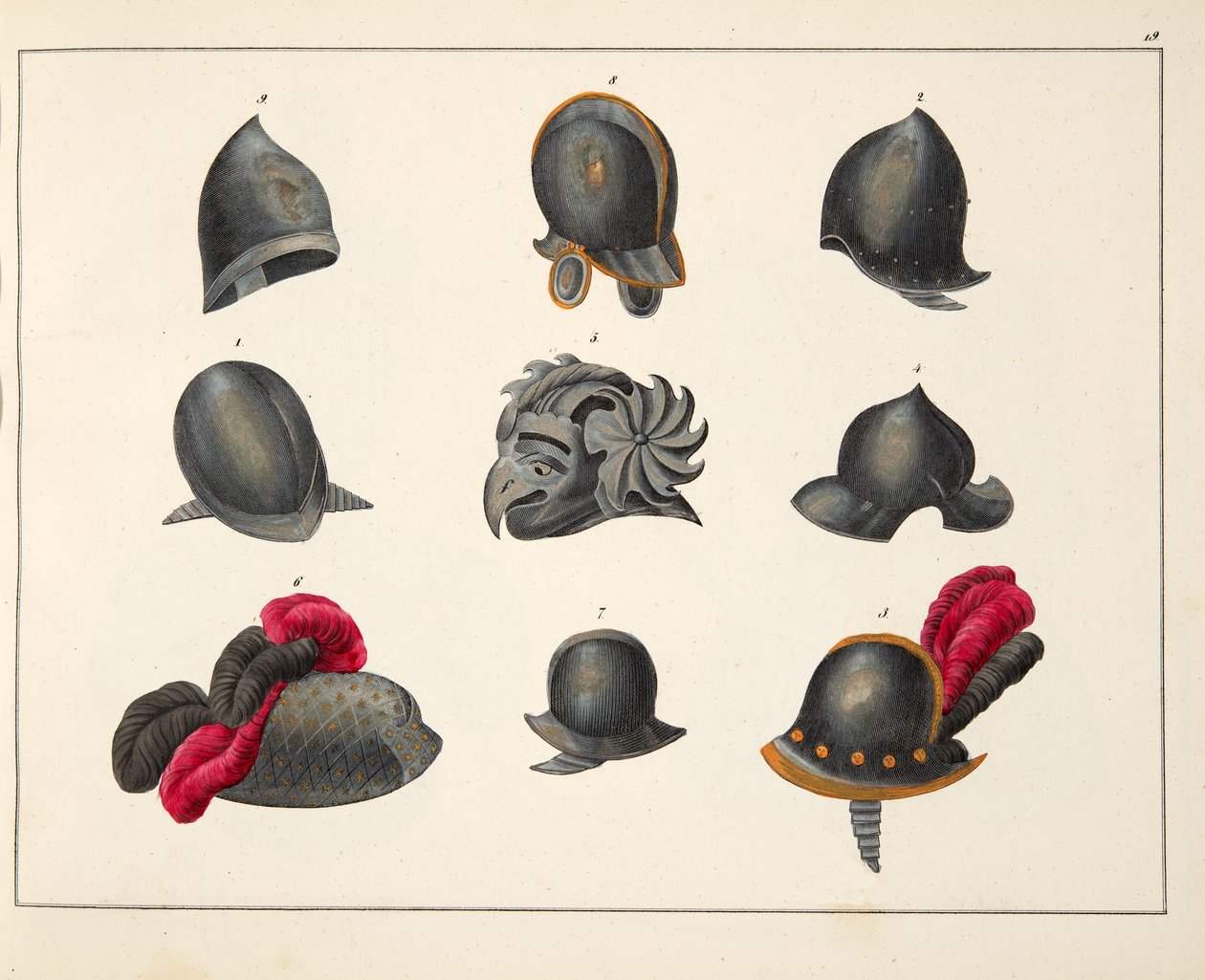 头盔，来自&39;发展历史与侠义风俗&39;，由Franz Kottenkamp博士发表，由Carl Hoffmann出版，1842年 作者 弗里德里希·马丁·冯·赖比施
