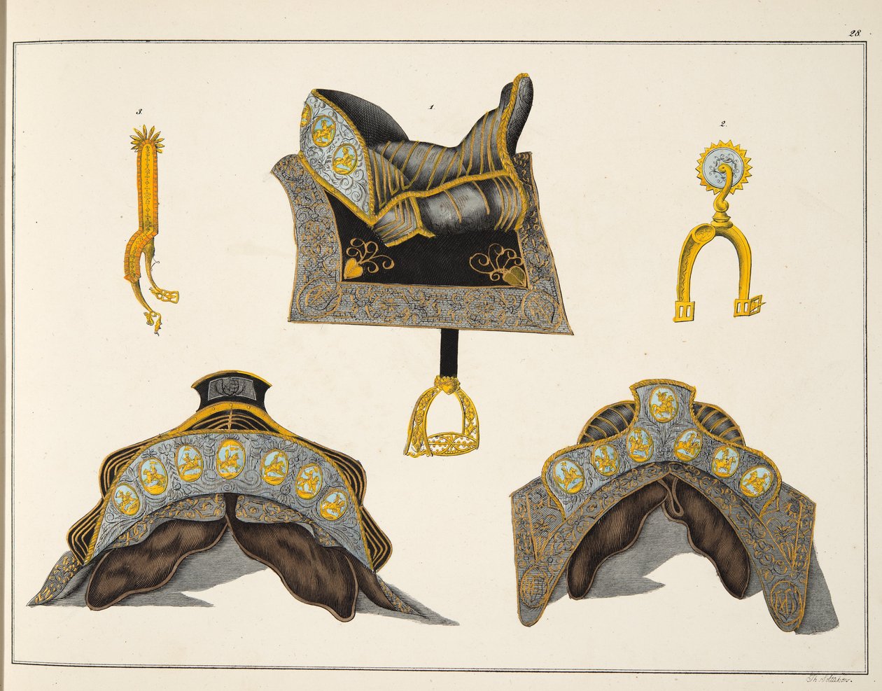 鞍马和马刺，来自&39;发展历史与侠义风俗&39;，由Franz Kottenkamp博士发表，由Carl Hoffmann出版，1842年 作者 弗里德里希·马丁·冯·赖比施