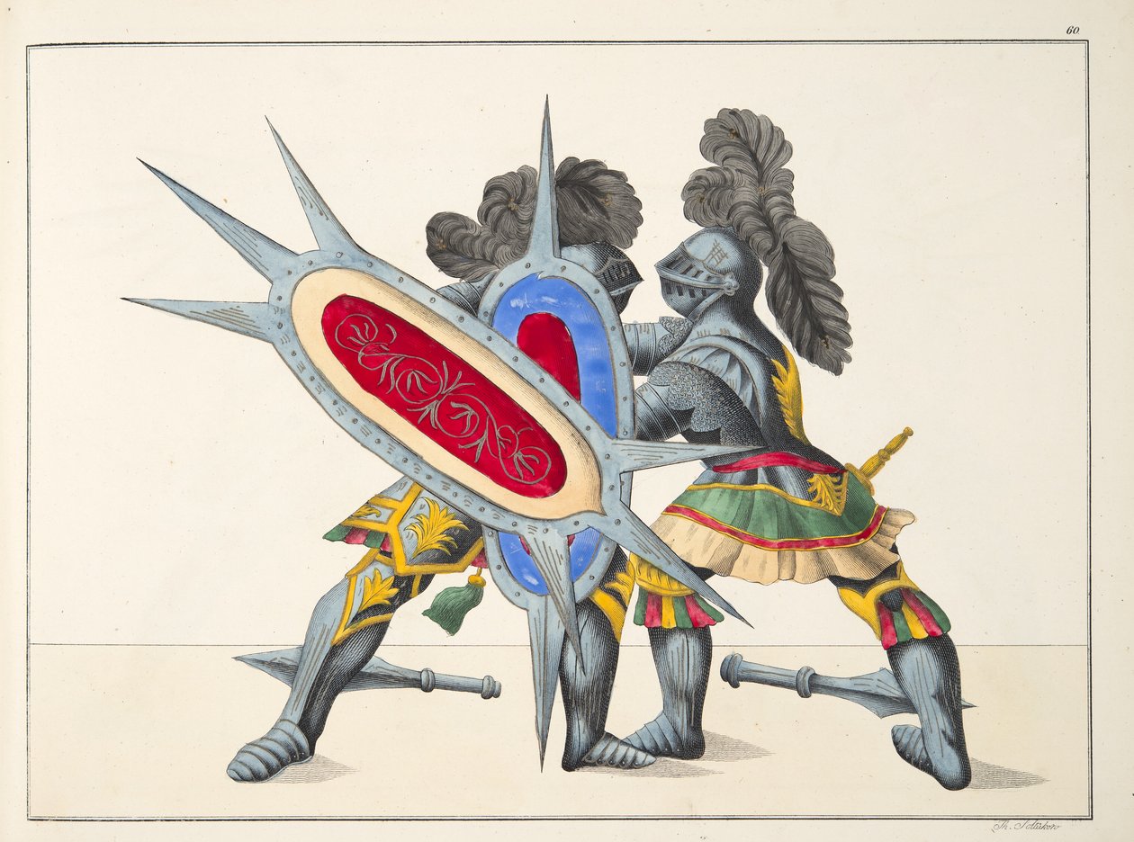 两位骑士的战斗，来自&39;发展与侠义风俗的历史&39;，由Franz Kottenkamp博士，由Carl Hoffmann出版，1842年 作者 弗里德里希·马丁·冯·赖比施