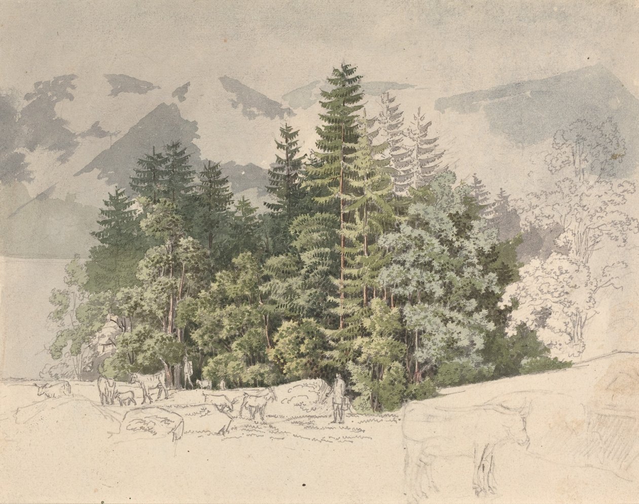 阿尔卑斯山风景（石墨上的水粉画） 作者 弗里德里希·萨拉特（FriedrichSalathé）