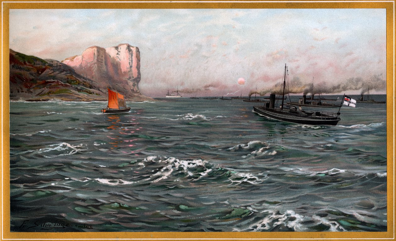 Kaiserliche Marine Bliz mit Torpedobootsdivisionen bei Stubbenkammer von Friedrich Schwinge, nr10 aus G. Wislicenus, Unsre Kriegsflotte. 作者 弗里德里希·施温格