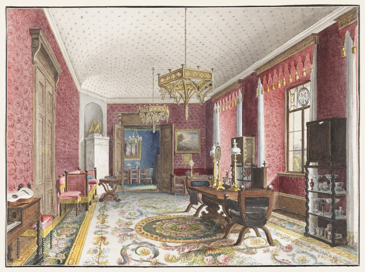 红厅，菲施巴赫城堡，c。 1846年 作者 弗里德里希·威廉·克洛泽