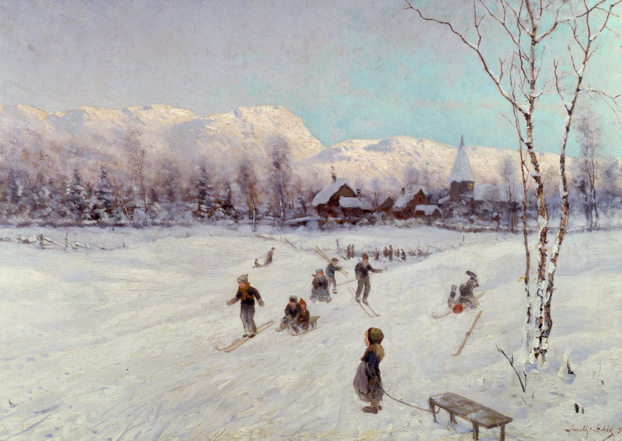 挪威雪鸟场景，1875年 作者 弗里斯乔夫·史密斯·哈尔德