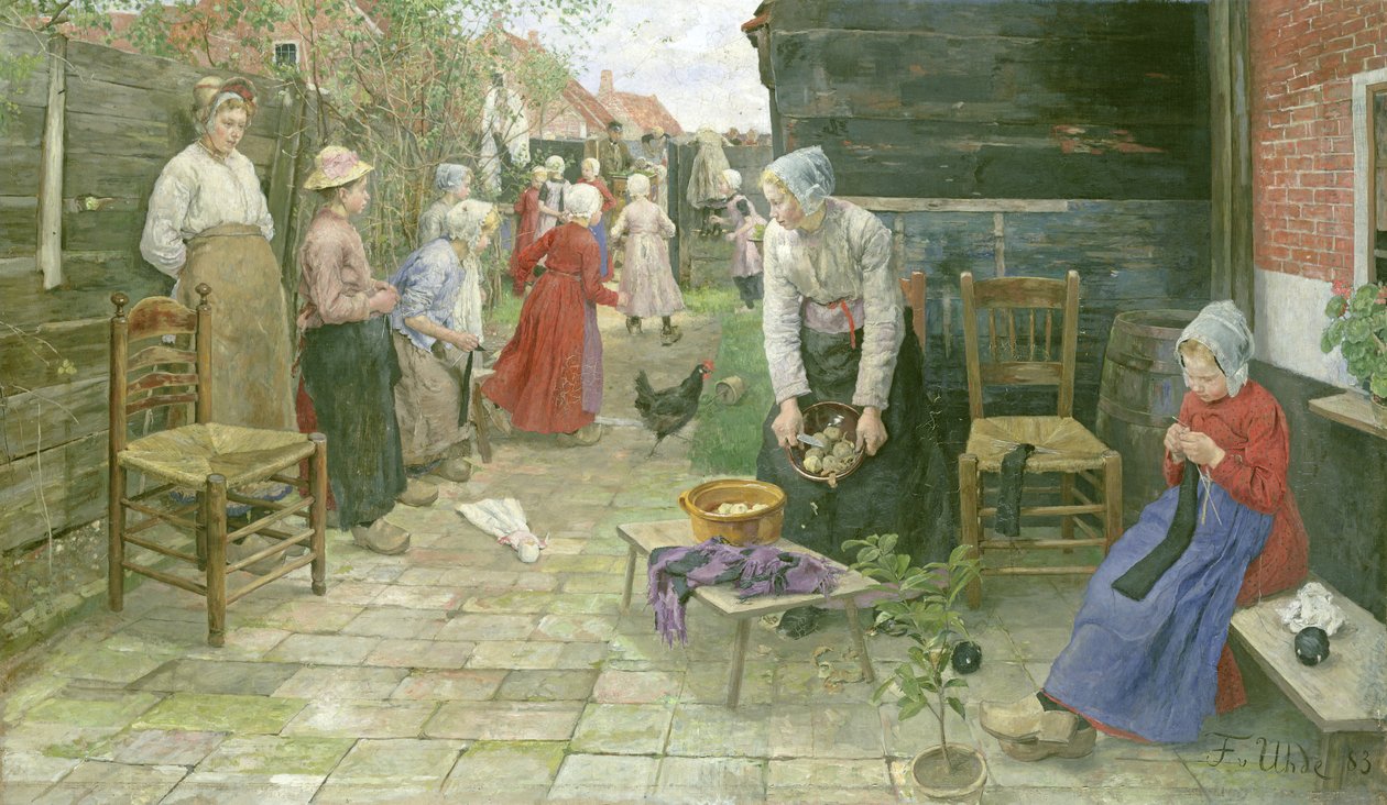 Organ Grinder即将来临，1883年 作者 弗里茨·冯·乌德