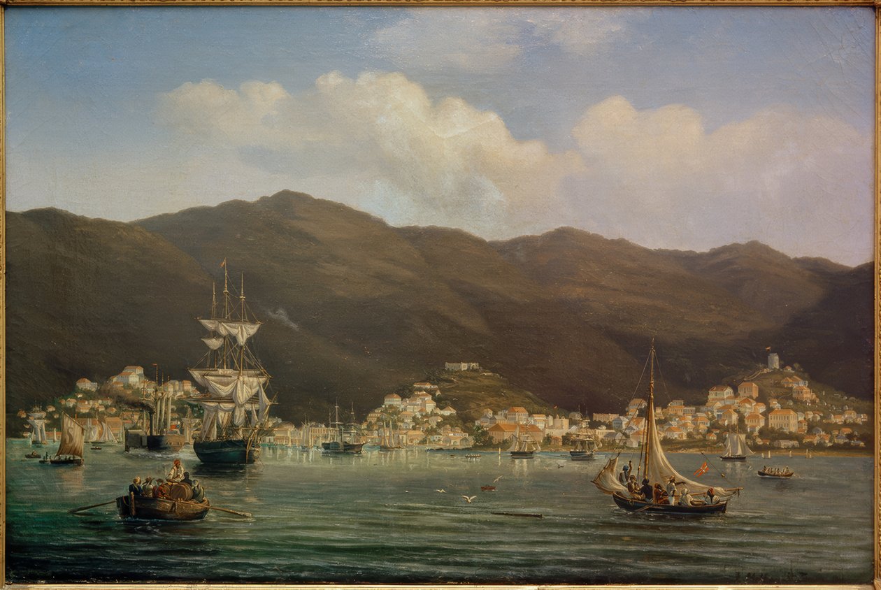 圣托马斯港口的视图 作者 弗里茨·梅尔比（Fritz Melbye）