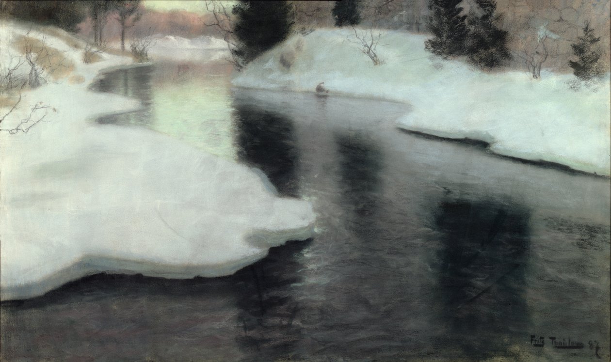 解冻的冰：Lysaker河，1887年 作者 约翰·弗雷德里克·陶洛