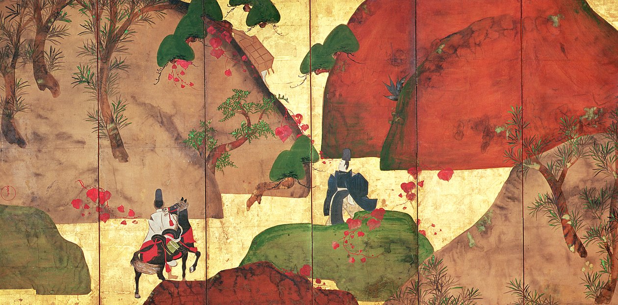 常春藤的狭窄之路（面板上的笔墨，彩色和金色纸） 作者 深江Roshu